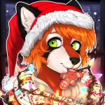 anthro christmas_clothing christmas_headwear clothing cookie femboy food gingerbread green_eyes hat headgear headwear holidays lights santa_hat snow snowing solo avoid_posting zingiber christmas ailurid mammal red_panda 1:1 low_res