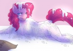 anthro anthrofied biped blue_eyes breasts female flour frosting hair half-closed_eyes looking_at_viewer lying narrowed_eyes nude pink_hair seductive solo tongue tongue_out badenov friendship_is_magic hasbro my_little_pony pinkie_pie_(mlp) earth_pony equid equine horse mammal pony 2012