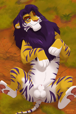 animal_genitalia balls feral genitals male nude paws sheath solo arf-fra microsoft the_elder_scrolls kovu_muabdib felid feline hybrid khajiit liger mammal pantherine tiger absurd_res hi_res