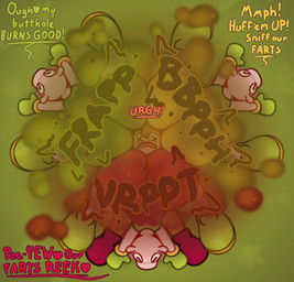 ambiguous_gender big_butt brown_fart_cloud butt fart fart_cloud fart_fetish farting_on_another farting_on_face green_fart_cloud group hair huge_butt open_mouth red_fart_cloud simple_background spice_bug text tongue wide_hips yowesephth arthropod insect unknown_species digital_media_(artwork) english_text hi_res