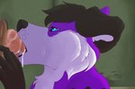 anthro black_hair bodily_fluids cum cum_in_mouth cum_inside duo floppy_ears fur genital_fluids genitals glory_hole hair male male/male oral penis purple_body purple_fur stranger sucking white_body white_fur starryprince pawalo canid canine canis domestic_dog elkhound mammal spitz