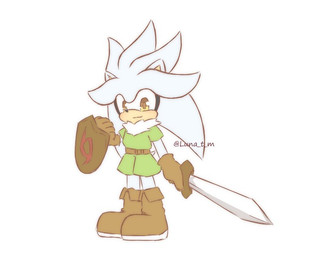 anthro belt boots brown_clothing clothing footwear fur gloves green_clothing grey_body grey_fur handwear holding_melee_weapon holding_object holding_shield holding_sword holding_weapon male melee_weapon shield shirt shoes simple_background smile solo standing sword topwear tunic weapon white_background white_body white_fur yellow_eyes luna_t_m nintendo sega sonic_the_hedgehog_(series) the_legend_of_zelda link silver_the_hedgehog eulipotyphlan hedgehog mammal 2020