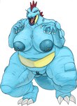 anthro areola belly big_breasts blue_areola blue_body blue_nipples blue_pussy blue_scales breasts claws deep_navel female finger_claws front_view genitals huge_breasts lipstick makeup mature_female navel nipple_piercing nipples non-mammal_nipples nude open_mouth overweight overweight_anthro overweight_female piercing pokemorph pussy scales simple_background solo thick_thighs toe_claws white_background pdxyz nintendo pokemon crocodilian feraligatr generation_2_pokemon pokemon_(species) reptile scalie 2022 full-length_portrait hi_res portrait