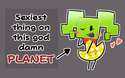 black_eyes black_text blush blush_stickers bow_tie clothed clothed_female clothed_humanoid clothing cute_fangs directional_arrow dress fangs featureless_hands featureless_legs female green_body green_hair grey_background hair heart_symbol not_furry one_eye_closed open_mouth open_smile outline pigtails pink_blush pink_heart polka_dot_dress red_bow_tie red_text simple_background smile solo square_head teeth text white_outline white_text_outline yellow_clothing yellow_dress breakcoreyuri mario_bros nintendo paper_mario mimi_(paper_mario) humanoid 2026 digital_media_(artwork) english_text hi_res