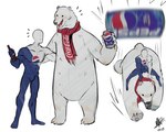 anthro beverage beverage_can black_eyes bottle can container duo fur holding_beverage holding_bottle holding_can holding_container holding_object larger_anthro male motion_lines mouthless noseless pawpads pink_pawpads red_scarf red_tongue running scarf simple_background size_difference smaller_humanoid smaller_male standing tail tongue white_body white_fur white_tail cartoonsvodka1 coca-cola pepsi northern_lights_(coca-cola) pepsiman_(character) bear humanoid mammal polar_bear ursine 2024 5:4 colored crossover dated digital_drawing_(artwork) digital_media_(artwork) hi_res multiple_images shaded signature