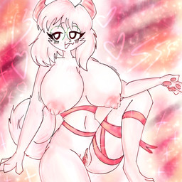 anthro areola bodily_fluids breasts clitoris crossgender ejaculation eyewear female fluffy fluffy_tail genital_fluids genitals glasses lactating mtf_crossgender nipples puffy_nipples ribbons solo tail vaginal_fluids vaginal_squirting vulva snowysky deltarune undertale_(series) ralsei bovid caprine darkner mammal 1:1 2026 hi_res