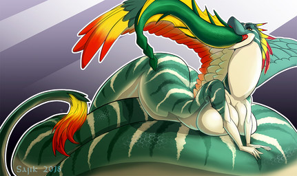 ambiguous_gender apode big_breasts breasts duo feathered_wings feathers female legless neck_bulge oral_vore serpentine tail vore wings sajik mythology couatl draconcopode dragon feathered_scalie feathered_snake mythological_creature mythological_scalie naga reptile scalie snake 2018