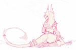 anthro armor biped butt clothed clothing female hair kneeling long_hair solo dominate_(artist) canid canine hybrid mammal 2017 sketch