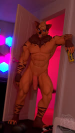 abs alcohol anthro balls barbell_piercing beverage big_penis blonde_hair blue_eyes breath brown_body brown_fur can container doorway dutch_angle fur genitals hair half-erect holding_alcohol holding_beverage holding_can holding_container holding_object humanoid_genitalia humanoid_penis indoor_nudity inside leaning_on_wall looking_at_viewer male muscular muscular_anthro muscular_male neck_tuft nipple_barbell nipple_piercing nipples nude nude_anthro nude_male open_mouth orange_body orange_fur panting penis piercing shaking_hips solo standing standing_in_doorway swinging_penis tail tail_motion tailwag tongue tongue_out tuft strawbeekat ronnoyeen hyena mammal 3d_(artwork) 3d_animation 9:16 animated digital_media_(artwork) hi_res high_framerate no_sound short_playtime webm