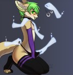 anthro armwear clothing collar disembodied_hand femboy ghost_hand green_hair group hair hypnosis kneeling leg_warmers legwear male mind_control open_mouth open_smile pendulum pendulum_swing ringed_eyes smile solo_focus tenting underwear shizumoh ziggy_zerda canid canine fox mammal hi_res