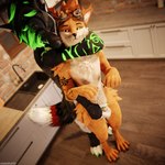 animal_genitalia animal_penis anthro anthro_on_anthro arm_around_neck balls biped black_body black_fur brown_body brown_fur canine_genitalia canine_penis claws clothing depth_of_field dominant duo fur furniture genitals green_body green_fur grey_body grey_fur hair hand_on_sheath holding_another inside kitchen knot male male/male multicolored_body nude penis reflection sheath slim slim_anthro slim_male slim_sub smile standing standing_behind submissive submissive_male tail tan_body tan_fur teasing teeth white_body white_fur dragonplayer blender_cycles helltouchedfox rolen canid canine canis fox mammal rexouium 1:1 3d_(artwork) 4k absurd_res blender_(artwork) digital_media_(artwork) hi_res