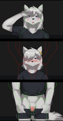 3_panel_comic 5_fingers anthro balls bangs biped black_bars black_text blush blush_lines bottomwear bottomwear_down bottomwear_pull cheek_tuft clothed clothing clothing_pull dipstick_penis emanata embarrassed eyebrows facial_tuft fingers flaccid flash_emanata fluffy fluffy_tail foreskin front_view fur fur_tuft genitals glistening glistening_eyes glistening_foreskin glistening_genitalia glistening_hair glistening_penis grey_background grey_bottomwear grey_clothing grey_nose grey_shirt grey_shorts grey_t-shirt grey_topwear hair hair_between_eyes hair_over_eye humanoid_genitalia humanoid_hands humanoid_penis inner_ear_fluff iris long_hair male male_anthro monotone_background monotone_body monotone_bottomwear monotone_clothing monotone_fur monotone_hair monotone_shirt monotone_shorts monotone_t-shirt monotone_topwear mouth_closed multicolored_penis one_eye_obstructed open_mouth partially_clothed partially_clothed_anthro partially_clothed_male penis pink_blush pink_foreskin pink_penis pink_tongue presenting presenting_penis pupils purple_eyes purple_pupils shirt shorts shorts_down shorts_pull simple_background solo surprised t-shirt tail text tongue topwear tuft two_tone_penis unretracted_foreskin verification white_body white_eyebrows white_fur white_hair white_inner_ear_fluff white_penis white_sclera white_tuft roo310 face_verification_meme roos canid canine canis domestic_dog mammal nordic_sled_dog samoyed spitz absurd_res artist_name comic hi_res letterbox meme multiple_scenes shaded