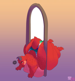 annoyed anthro big_butt bottom_heavy broken_horn butt butt_stuck claws freckled_back freckled_butt freckled_hips freckles horn huge_butt lgbt_pride looking_back male moobs overweight overweight_male pride_colors short_tail solo squish stuck stuck_in_door tail vincian_pride_colors arkveveen_(artist) hookjaw_(mngoez) kobold scalie absurd_res hi_res