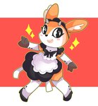 anthro barefoot bow_(feature) bow_ribbon clothed clothing cuff_links eyelashes feet female footwear fur horn legwear maid_apron maid_headdress maid_uniform open_mouth shoes simple_background smile solo teeth tongue topwear uniform onigiri_punch aggretsuko sanrio tsunoda_(aggretsuko) antelope bovid gazelle mammal thomson's_gazelle true_antelope absurd_res digital_media_(artwork) hi_res