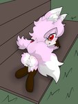 accessory anthro anus bench big_tail black_nose blush brown_body brown_fur butt eyelashes featureless_feet feet female fur grass hair hair_accessory hair_tie looking_at_viewer looking_back lying mostly_nude nude nude_anthro nude_female on_front open_mouth outside pink_body pink_fur pink_hair plant red_eyes solo tail vulva white_body white_fur young young_anthro young_female xammyxx sakura_(xammyxx) canid canine fox mammal 2025 3:4 absurd_res digital_media_(artwork) hi_res ibispaint_(artwork) shaded signature soft_shading watermark