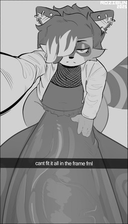 alternative_fashion anthro balls bangs big_balls big_penis black_border border bottomless bottomless_anthro bottomless_male caption caption_box clothed clothing ear_barbell ear_piercing ear_ring emo eyeshadow facial_markings fishnet_clothing fishnet_topwear frowning_at_viewer genitals goth hair hair_over_eye half-closed_eyes head_markings highlights_(coloring) huge_balls huge_penis hyper hyper_balls hyper_genitalia hyper_penis jacket looking_at_viewer makeup male male_anthro markings mask_(marking) medium_hair narrowed_eyes penis piercing pubes ring_piercing scene_(fashion) selfie shortstack solo striped_markings striped_tail stripes tail tail_markings text topwear vein veiny_penis wide_hips brumbleroz snapchat nisku mammal procyonid raccoon 2025 clip_studio_paint_(artwork) digital_drawing_(artwork) digital_media_(artwork) english_text hi_res monochrome