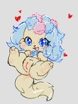 anthro blue_body blue_eyes blue_fur chibi female feral fluffy fluffy_ears fluffy_tail fur g_clef genitals heart_symbol open_mouth open_smile presenting pussy semi-anthro smile solo tail yellow_body yellow_fur arisel_uwu jewelpet sanrio sega sega_fave sapphie_(jewelpet) canid canine canis cannie domestic_dog mammal 3:4 absurd_res hi_res