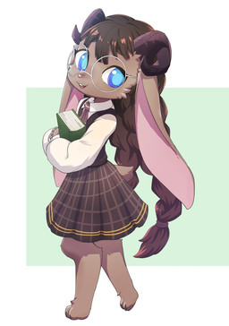 anthro blue_eyes book bottomwear braided_hair brown_hair buckteeth chibi clothed clothed_anthro clothed_female clothing collared_shirt curled_horn eyewear female female_anthro floppy_ears fur glasses hair holding_book holding_object horn kemono long_hair lop_ears pink_nose shirt skirt solo tail tan_body tan_fur teeth topwear vest wearing_glasses young young_anthro young_female hanadaiteol bovid caprine domestic_rabbit hybrid lagomorph leporid lop_rabbit mammal oryctolagus rabbit sheep 2022 digital_media_(artwork) full-length_portrait portrait