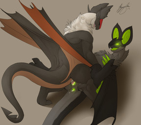 biped digitigrade duo female fur green_eyes male male/female multicolored_body multicolored_fur sex simple_background kazzyboii nintendo pokemon dekard_(overgrown_lizards) generation_6_pokemon noivern pokemon_(species)