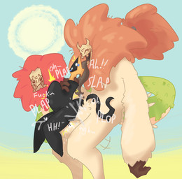 abdominal_bulge balls big_balls big_bulge black_body bodily_fluids bulge cum cum_inside cumming_from_anal_sex duo elderly fluffy fur genital_fluids genitals hair happy huge_bulge hyper hyper_bulge living_tail long_hair long_tail long_tongue male male/male nue_(solar_gush) onomatopoeia orange_hair plap plap_(sound) pubes red_hair simple_background slap sound_effects sun surprised tail tail_head tears text thrusting tied_hair tongue unusual_anatomy unusual_tail white_body white_fur poundfulpanda asian_mythology east_asian_mythology instant_loss_2koma japanese_mythology mythology wiz_(poundfulpanda) goo_creature humanoid monster yokai hi_res