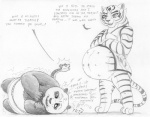 anthro bear belly big_belly black_and_white blue_screen_of_death bottomless clothed clothing dreamworks english_text felid female giant_panda group humor kung_fu_panda leovictor male mammal master_po_ping master_tigress master_viper monochrome multi_nipple nipples pantherine pregnant reptile scalie snake tail text tiger
