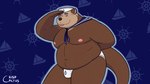 anthro belly brown_body bulge clothing humanoid_hands male moobs navel nipples overweight overweight_male sailor sailor_hat solo tongue tongue_out underwear crispcactus mammal mustelid otter 16:9 2021 hi_res widescreen