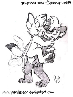 anthro dipstick_tail duo fangs glistening glistening_eyes glistening_nose logo male markings nude open_mouth open_smile simple_background smile standing tail tail_markings teeth text tongue tongue_out young young_anthro young_male pandapaco parinton bear canid canine fox giant_panda mammal 3:4 artist_logo monochrome signature sketch url