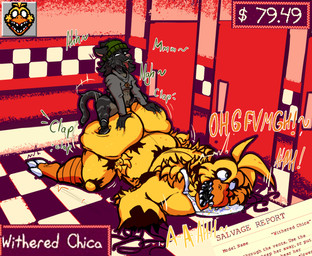 anthro beak big_breasts big_butt breasts butt clothed clothing detailed_background duo female female_penetrated fur hair machine male male/female male_penetrating male_penetrating_female penetration sex size_difference tail teeth text thick_thighs toothed_beak dannycris121 five_nights_at_freddy's five_nights_at_freddy's_2 five_nights_at_frickbear's_3 scottgames withered_chica_(fnaf) animatronic avian bird chicken felid feline galliform mammal phasianid robot digital_media_(artwork) hi_res