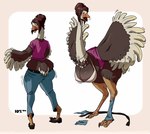 alternate_species anthro avian_feet big_breasts big_butt biped bipedal_feral blush bra breasts brown_body brown_feathers brown_hair busty_feral butt claws cleavage clothed clothed_feral clothing feather_growth feathers female feral growth hair mature_female mid_transformation non-mammal_breasts partially_clothed simple_background solo thick_thighs toe_claws torn_clothing transformation underwear white_body white_feathers wings hhhyyyiii avian bird mammal ostrich ratite hi_res