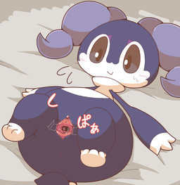 anthro anthro_focus anus bed biped bodily_fluids clitoris disembodied_hand female female_anthro female_focus fur furniture genital_fluids genitals grey_eyes inner_labia low-angle_view lying lying_on_bed multicolored_body multicolored_fur on_back on_bed onomatopoeia plantigrade purple_body purple_fur solo solo_focus sound_effects spread_vulva spreading tape text two_tone_body two_tone_fur urethra vaginal_canal vaginal_fluids vulva vulva_spreading_tape white_body white_fur crepix nintendo pokemon generation_8_pokemon indeedee pokemon_(species) 2020 cel_shading digital_drawing_(artwork) digital_media_(artwork) japanese_text shaded
