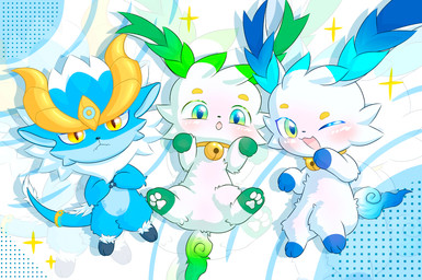 :< accessory bell bell_collar black_nose blue_body blue_ears blue_fur blue_tail blush collar cute_fangs digitigrade dotted_background eyebrows fangs fei_(pleasant_goat_and_big_big_wolf) feral fur furgonomics gradient_ears gradient_eyes gradient_tail green_ears green_eyebrows green_eyes green_tail group half-closed_eyes iris jewelry langziminglan lanling_shou(pleasant_goat_and_big_big_wolf) lying mane mouth_closed multicolored_body multicolored_fur narrowed_eyes one_eye_closed open_mouth pattern_background pawpads paws pointy_ears prick_ears pupils quadruped ring simple_background slit_pupils smile tail tail_accessory tail_jewelry tail_ring teeth trio white_body white_fur white_mane white_pawpads yellow_eyes classic_of_mountains_and_seas pleasant_goat_and_big_big_wolf hi_res
