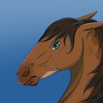 ambiguous_gender blue_eyes brown_body brown_hair brown_mane feral hair looking_at_viewer mane simple_background solo guo_linya dolero equid equine horse mammal 1:1 2021 bust_portrait digital_media_(artwork) portrait