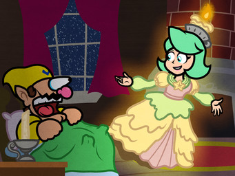 5_fingers ball_gown bed bent_arm big_nose biped black_eyes black_facial_hair black_mustache black_outline black_wall blue_eyes blue_sky breasts bulging_eyes candle candle_holder clothed clothed_female clothed_human clothed_humanoid clothed_male clothing dress dresser duo eye_contact facial_hair female female_human fingers fire fireplace fully_clothed furniture glowing glowing_body green_blanket green_eyes green_hair green_outline grey_pillow hair hat headgear headwear humanoid_pointy_ears inside light lips lit_candle looking_at_another male male_humanoid medium_hair mustache night not_furry on_bed open_mouth outline pillow pink_lips pink_nose pink_outline pointy_ears queen red_carpet red_tongue royalty scared shirt sitting sitting_on_bed sky smile smiling_at_another snow snowing standing tan_body tan_skin teeth tongue toothy_smile topwear under_blanket wall_(structure) window window_curtains winter yellow_clothing yellow_dress yellow_hat yellow_headwear yellow_nightcap yellow_shirt yellow_topwear captainquack64 a_christmas_carol mario_bros nintendo wario_land:_shake_it! ghost_of_christmas_past queen_merelda wario ghost human humanoid mammal spirit 2024 colored digital_drawing_(artwork) digital_media_(artwork) english_description hi_res lighting