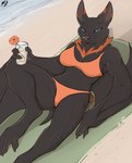 anthro breasts claws exposure_variation feet female fingers fur glass ice ice_cube lying membrane_(anatomy) muscular sand seaside short smile solo tail toes towel winged_arms wings lizet spencer_(spacewarrior453) bat mammal 2021 hi_res