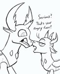 antlers duo feral horn male open_mouth simple_background teeth text white_background tsitra360 friendship_is_magic hasbro my_little_pony pharynx_(mlp) thorax_(mlp) arthropod changeling 2019 english_text hi_res monochrome brother_(lore) brothers_(lore) sibling_(lore)