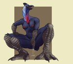 anthro athletic athletic_anthro athletic_female avian_feet beak black_beak black_body black_feathers blue_body blue_feathers bodily_fluids breasts claws crouching feathers female fingering fingering_self genital_fluids genitals hair looking_at_viewer looking_down looking_down_at_viewer low-angle_view masturbation nipples non-mammal_breasts open_mouth pussy red_body red_feathers simple_background solo toe_claws vaginal vaginal_fingering vaginal_fluids vaginal_masturbation white_hair chorsinnell39 avian bird cassowary ratite 2021