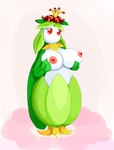 anthro big_breasts breasts female holding_breast nipples plant red_eyes simple_background solo cactuscacti nintendo pokemon elemental_creature elemental_humanoid flora_fauna generation_5_pokemon humanoid lilligant pokemon_(species) hi_res