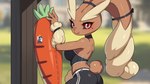 anthro athletic_wear black_clothing black_sclera blurred_background breasts brown_body brown_ears brown_fur brown_tail butt clothed clothing female fur looking_at_viewer midriff solo tail drunk_oak batman_(series) dc_comics game_freak joker_caught_a_pokemon nintendo pokemon the_joker generation_4_pokemon lopunny pokemon_(species) 16:9 2023 colored digital_drawing_(artwork) digital_media_(artwork) hi_res widescreen