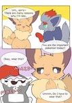 angry anthro clothes_hanger clothing dialogue duo eevee english_text female generation_1_pokemon generation_5_pokemon hi_res maid_uniform male nintendo okazu pokemon pokemon_(species) text uniform zorua