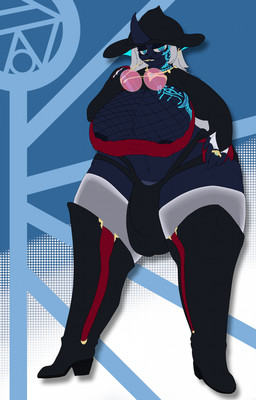 anthro balls_outline big_breasts big_bulge big_butt big_penis biped blue_body boots breasts bulge butt clothing curvy_figure detailed_bulge eyewear fangs fishnet_clothing footwear genital_outline genitals glasses grey_hair gynomorph gynomorph_anthro hair hat headgear headwear horn hourglass_figure huge_breasts huge_bulge huge_butt huge_penis intersex intersex_anthro jewelry legwear long_boots palmorph penis penis_base penis_outline round_glasses shoes solo stockings sunglasses tattoo teeth thong underwear witch_hat vvitchpunk vitch_valera felbat absurd_res hi_res