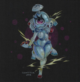 1_eye anthro blue_body breasts electricity eyelashes female grey_body looking_at_viewer magnet metallic_body non-mammal_breasts pose purple_eyes screws solo standing tail thick_eyelashes thick_thighs wide_hips conditional_dnp octavetothink nintendo pokemon gadget_(greenlinzerd) generation_1_pokemon magnemite pokemon_(species) robot_anthro 2025 absurd_res crayon_(artwork) hi_res pinup traditional_media_(artwork)