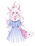 anthro female fluffy hair paws pink_body pink_eyes slim solo standing tail white_body white_hair lluvia yoki_j_(yj)