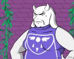 alternate_form anthro beady_eyes brick_background clothed clothing disappointed eyelashes fangs female frown frown_eyebrows fur hand_on_hip long_ears meme_face plant purple_clothing red_eyes simple_background slightly_chubby solo teeth vines what white_body white_fur friendlyfiremf adult_swim aqua_teen_hunger_force cartoon_network undertale undertale_(series) carl_brutananadilewski toriel boss_monster_(undertale) bovid caprine goat mammal 2015 comment_chain crossover digital_media_(artwork) lol_comments meme reaction_image