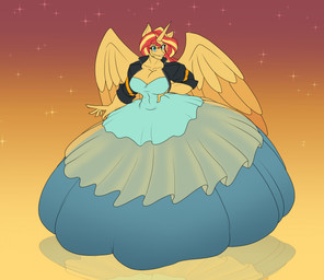 anthro big_breasts blonde_highlights breasts clothing collarbone eyebrows eyelashes feathered_wings feathers female gown hair highlights_(coloring) horn jacket multicolored_hair red_hair solo teal_eyes topwear two_tone_hair wings yellow_body toughset equestria_girls hasbro my_little_pony mythology sunset_shimmer_(eg) equid equine mammal mythological_creature mythological_equine winged_unicorn 2026 hi_res