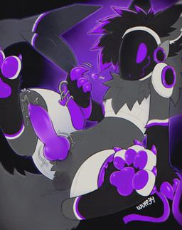 animal_genitalia anthro balls beckoning bodily_fluids claw_fingers claws collar erection fluffy fur genital_fluids genitals gesture hair heart_symbol holding_collar holding_leash holding_object knot knotted_penis leash machine male pawpads paws penis precum sheath simple_background sitting smile solo tail wuff34 protogen digital_media_(artwork) hi_res