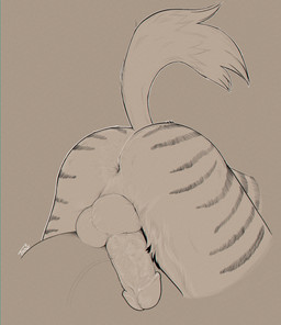anthro anus big_penis circumcised close-up foreplay furniture genitals glans humanoid_genitalia humanoid_penis male male/male markings penis raised_tail sofa solo straddling striped_body striped_markings stripes tail themutt siggy thesiggy felid hyena mammal pantherine striped_hyena tiger hi_res monochrome