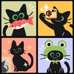 :3 ambiguous_gender electronics feral frog_hat holding_fish holding_food_in_mouth mirror one_eye_closed pawpads phone solo stickers_on_object whiskers wink shanhorandraws little_kitty_big_city little_kitty_(lkbc) fish marine hi_res official_art