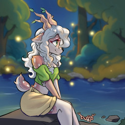 bottomwear brown_body clothing crop_top female grey_hair hair shirt shorts solo topwear buup laurel_(buup) bovid deer mammal new_world_deer white-tailed_deer ears 1:1 absurd_res hi_res
