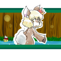 anthro blonde_hair brown_body brown_fur countershading female fur hair hoof_hands kemono solo white_body white_countershading rurikoshi shizuha_aki 1:1 2012 hi_res