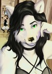 anthro black_hair clothing female footwear fur green_eyes grey_body grey_fur hair lingerie selfie socks solo jeancito93jean canid canine canis mammal wolf absurd_res hi_res